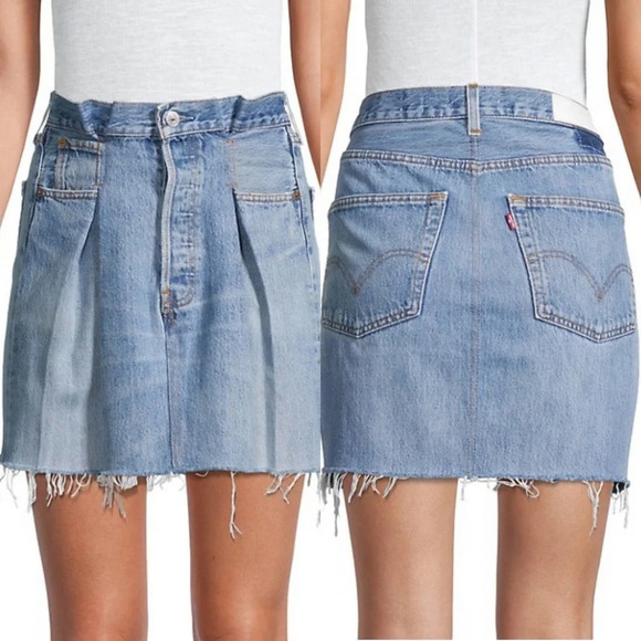 RE/DONE Attico Sculptural Folds Denim Skirt in Indigo‎ Blue Size US 26 - Picture 1 of 12